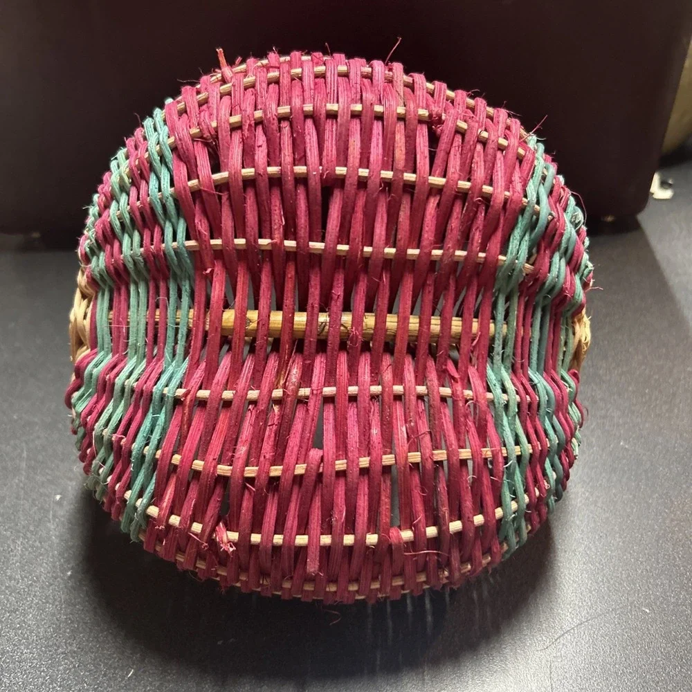 Vintage Colorful Fruit Basket Woven W Handle Decor